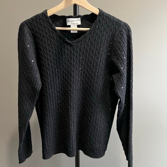 Pendleton Sweaters - Pendleton V-neck Cable Knit Sweater with sequins Size Medium Silk Cashmere Blend